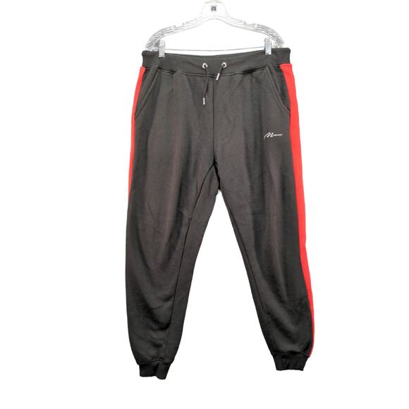Mens BooHoo MAN Athletic Jogger Pants Size XL Black & Red Logo - Picture 1 of 12
